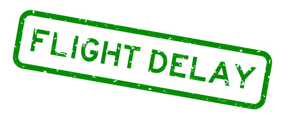 Grunge green flight delay word square rubber seal stamp on white background