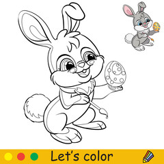 Rabbit colors an easter egg coloring with colorful template vector