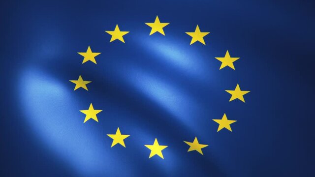 風にはためく欧州連合(EU)の旗のループCG映像