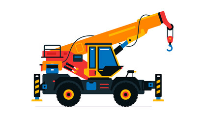Construction machinery, truck crane. Commercial vehicles for work on the construction site. Vector illustration isolated on white background