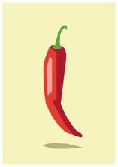 Red pepper on yellow background with shadow, volume effect