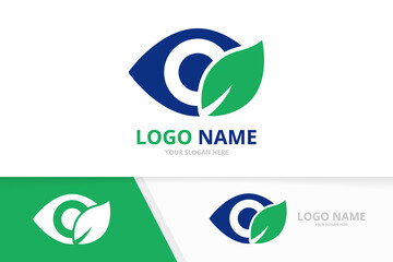 Vector eco eye logo combination. Unique organic vision logotype design template.