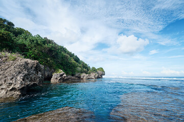 Rock shore. sea natural pool lagoon . Magpupungko, Siargao Island.