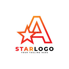 Letter A star logo Linear Style, Orange Color. Usable for Winner, Award and Premium Logos.