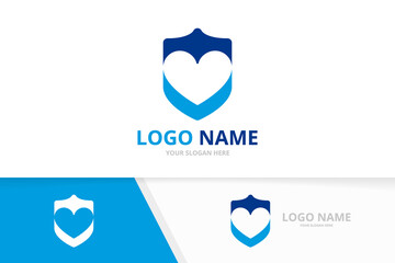 Vector heart and shield logo combination. Love security logotype design template.