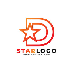 Letter D star logo Linear Style, Orange Color. Usable for Winner, Award and Premium Logos.