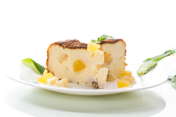sweet baked cottage cheese casserole with nuts and candied fruits