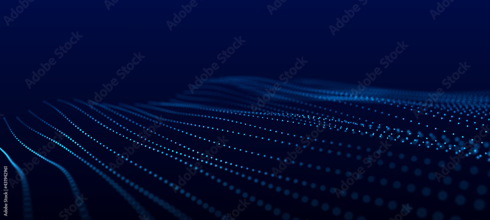 Poster Technological wave of points. Digital background. Great data visualization.