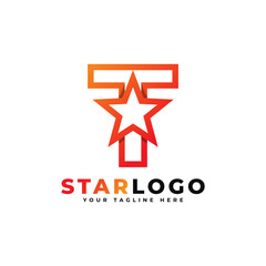 Letter T star logo Linear Style, Orange Color. Usable for Winner, Award and Premium Logos.
