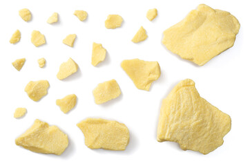 raw cocoa butter isolated on white background, top view