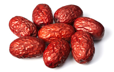 many chinese red dates isolated on white background