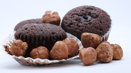 Chocolate Wet Cake Fresh Nuts Photo