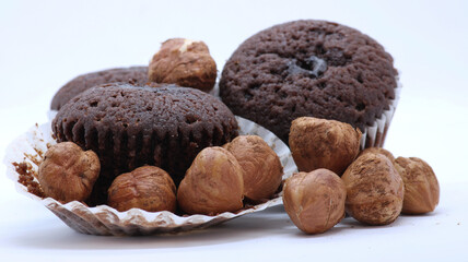 Chocolate Wet Cake Fresh Nuts Photo