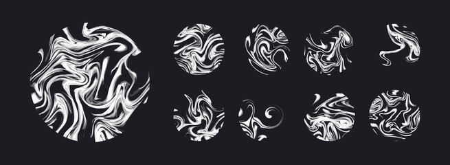 Set of liquid marble or smoke circle shapes. Abstract vector design elements. © dehweh