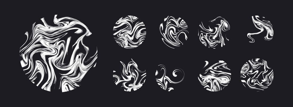 Set of liquid marble or smoke circle shapes. Abstract vector design elements.