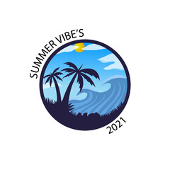 Obraz premium summer vibes 2021. logo design, t-shirt design, symbol and icon for summer.