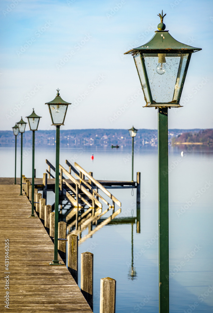 Canvas Prints old wooden jetty at a lake in bavaria