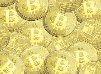 Bitcoin BTC crypto currency gold coins abstract texture, new virtual money concept. Mining or blockchain technology