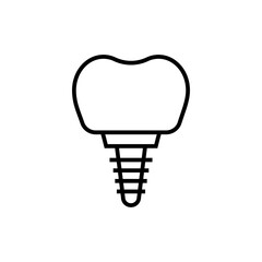 Artificial tooth icon. Dentistry on white background. Editable stroke.