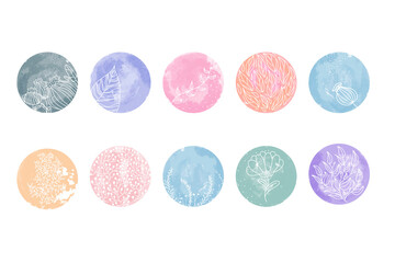 Highlight cover set, abstract floral botanical icons for social media. Vector illustration. Set of Instagram Story Highlights Covers Icons.