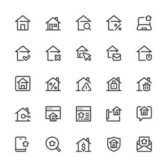 Simple Interface Icons Related to Real Estate. Realty, Property, Home Loan. Editable Stroke. 32x32 Pixel Perfect.