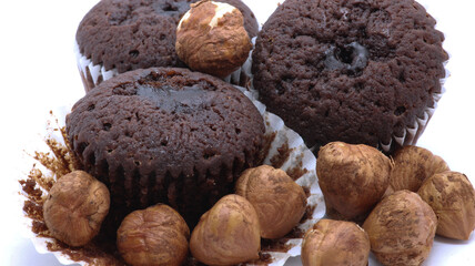 Chocolate Wet Cake Fresh Nuts Photo