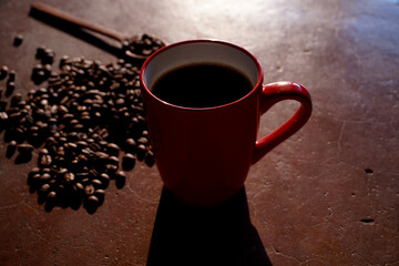 coffee beans and red cup