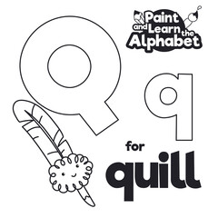 Obraz premium Didactic Alphabet to Color it, with Letter Q and Quill, Vector Illustration