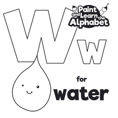 Alphabet to Color it, with Letter W and Water Drop, Vector Illustration