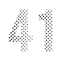 Number Forty-one, 41 in halftone. Dotted illustration isolated on a white background. Vector illustration.