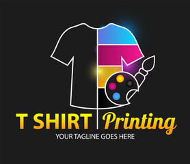Abstract modern colored vector logo template of t-shirt printing. For typography, print, corporate identity, workshop, branding, factory, serigraphy, isolated on black background.