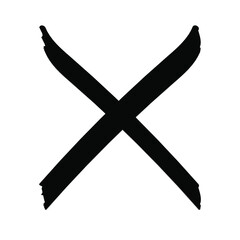 Decorative cross with black stripes on white. X wide lines. Design element for advertising flyer, presentation template, brochure layout. Vector graphics.