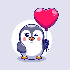 Cute penguin with balloons cartoon