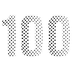 Number One Hundred, 100 in halftone. Dotted illustration isolated on a white background. Vector illustration.