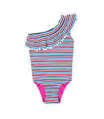 
Children's striped swimsuit isolated on white background