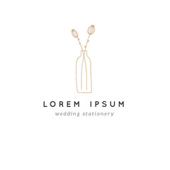 Hand drawn flowers in a vase. Vector logo template with simple floral icon.