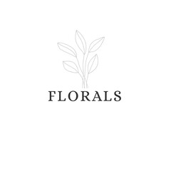 Hand drawn branch with leaves. Vector logo template with simple floral icon.