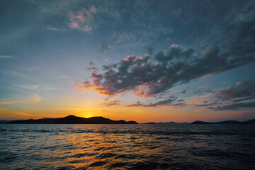 Beautiful landscape. Colorful sunset on the sea.