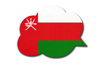 3d speech bubble with omani national flag isolated on white background. Symbol of Sultanate of Oman country.