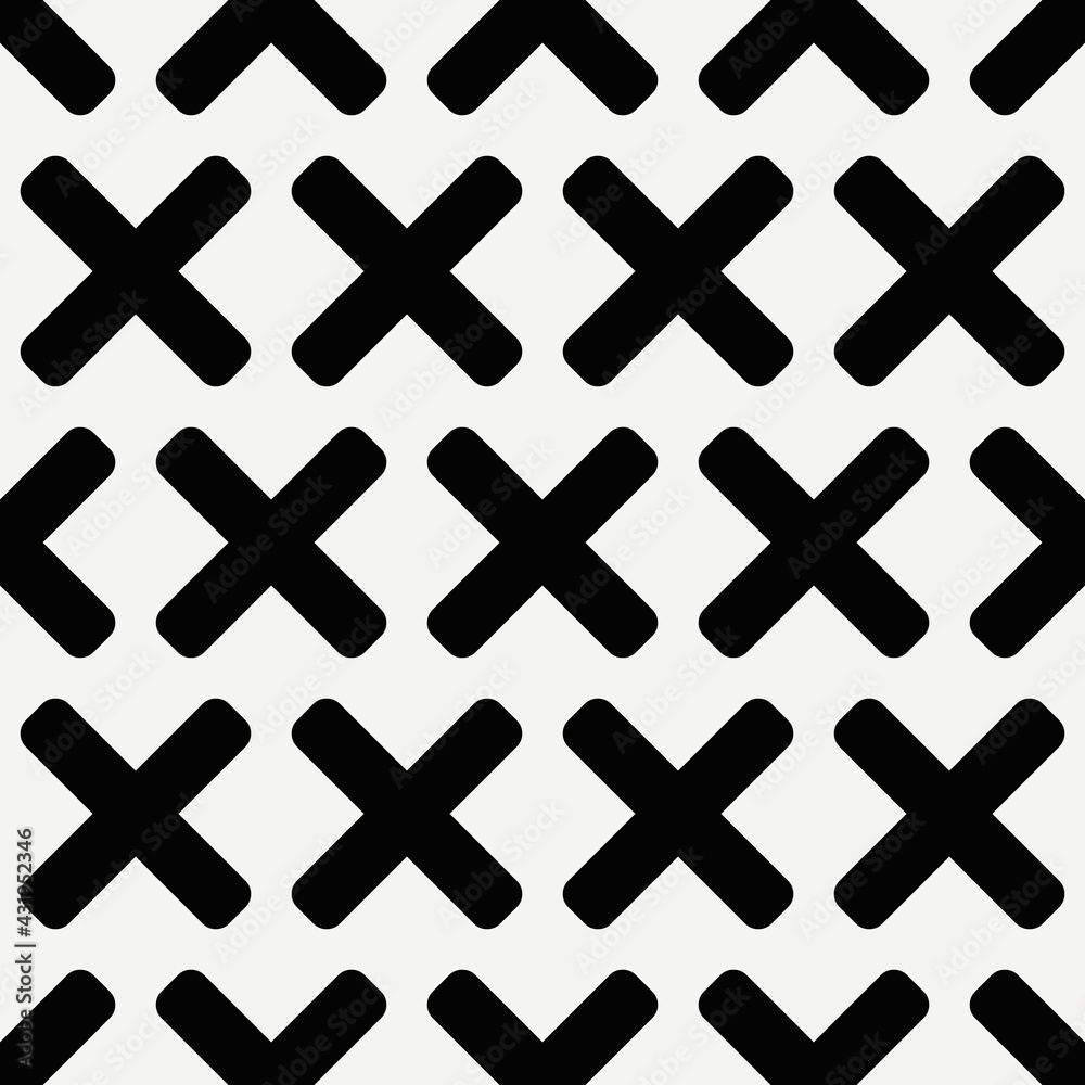 Poster Diagonal crosses pattern. Vector seamless crosses. Black color and white background. Diagonal location crosses.