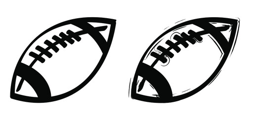 Cartoon, sketch American football. Rugby ball logo. American football. Rugbyball icon. Super bow in doodle style. Funny vector sport icon. Sport finale or school game cup. 