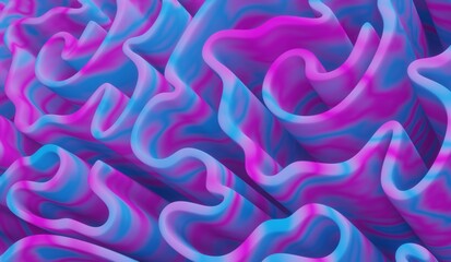 Background with the image of diagonal abstract geometric wavy folds in gradient blue and pink colors. 3d rendering.