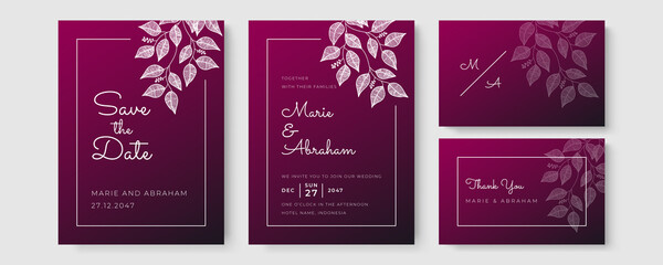 Set of card with flower rose, leaves. Wedding ornament concept. Floral poster, invite. Vector decorative greeting card or invitation design background