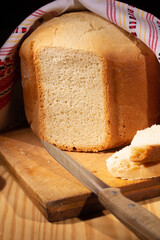 Fresh homemade bread on the kitchen table