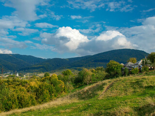 Fototapeta na wymiar Great view from the mountain. Polyana village Transcarpathian region