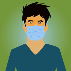 Masked man wearing a mask during Covid 19 Pandemic.