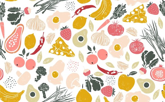 Seamless Pattern with Healthy Food. Vector illustration.