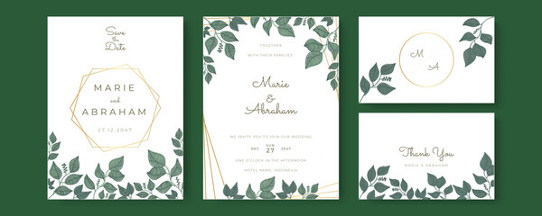 Elegant greenery on wedding invitation card template
