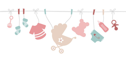 Banner Gerade Leine Babysymbole M&auml;dchen Rosa Mintgr&uuml;n