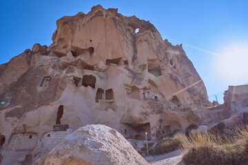 Old ancient city in Cappadocia. The mountains. Turkey